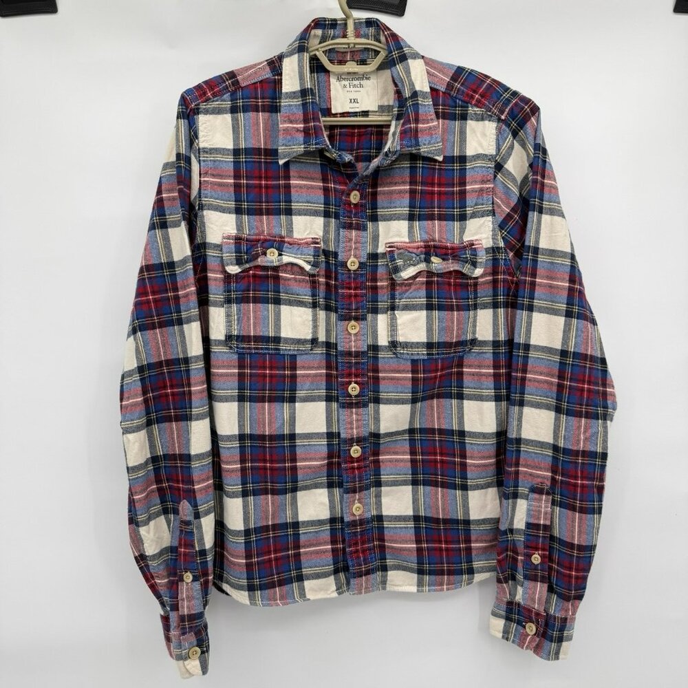 Abercrombie Fitch Flannel Shirt Mens XXL Muscle Plaid Long Sleeve Outdoor Y2K